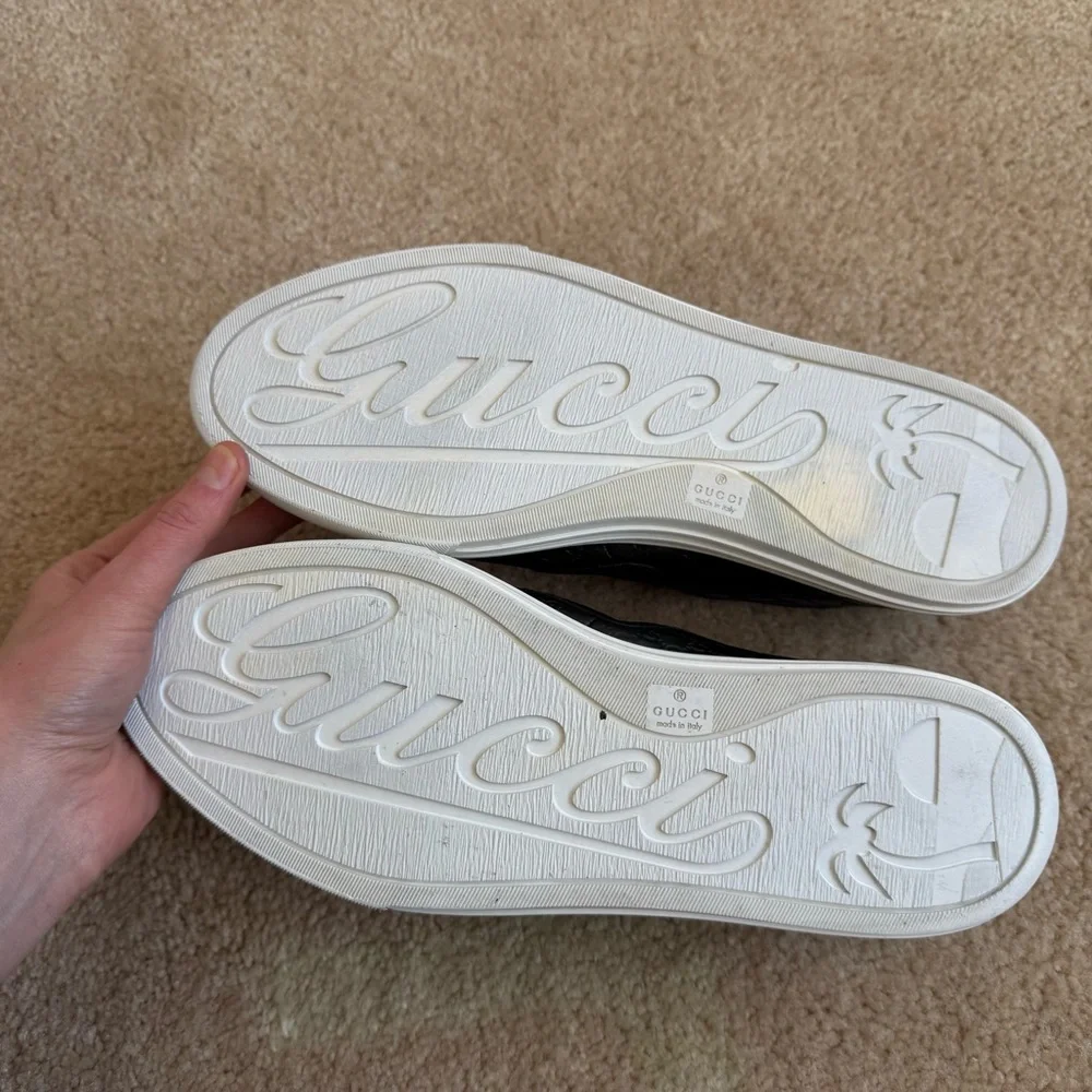 Gucci Microguccissima Black Leather Slip-On Sneakers Men's Size IT40 US6